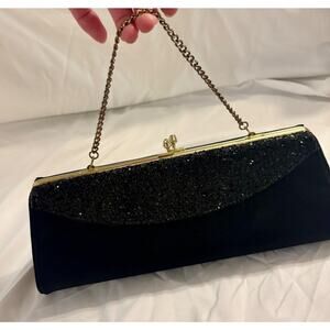 Black + Gold Clutch Purse Glittery Evening Chain